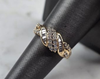 Bague Solitaire Or 14k Avec Diamant 0,27 Carats Et Serti Rail Vintage - Taille 53