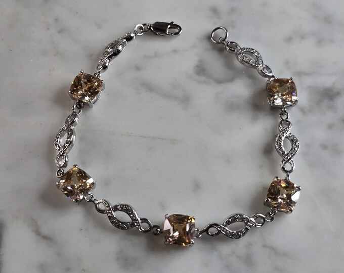 Womens Vintage Estate Sterling Silver Morganite Colored Bracelet 12.4g E7139