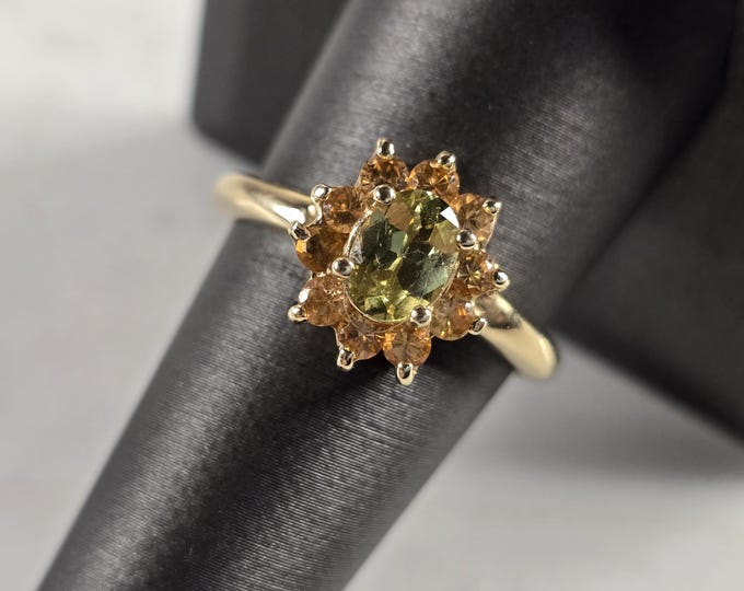 Womens Vintage Estate 14K Gold Peridot Citrine Ring 3.8g E4377