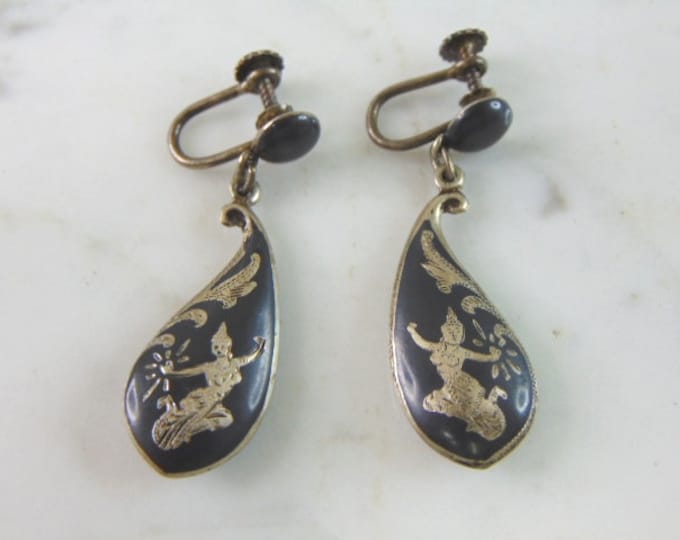 Pair of Vintage Estate .925 Sterling Silver Siam Screw Back Earrings 8.9g E2164