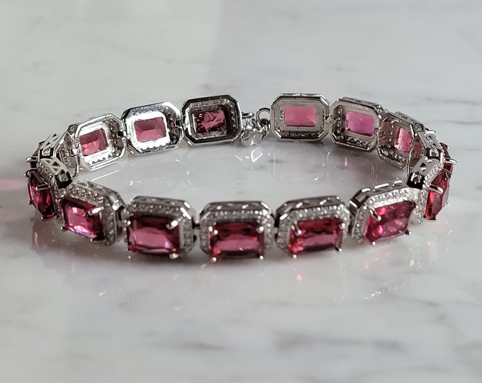 Womens Estate Sterling Silver Rose Quartz Colored Bracelet 20.8g E6752