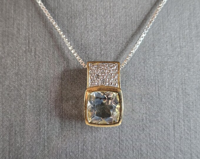 Womens Sterling Silver Necklace W/ Topaz ? Stone Pendant 7.2g E2291