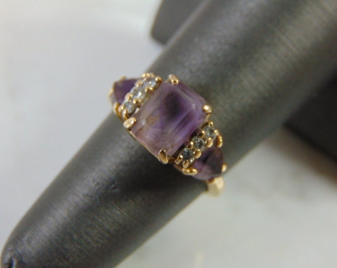Womens Vintage Estate 14K Yellow Gold Amethyst Diamond Ring 3.0g E4009