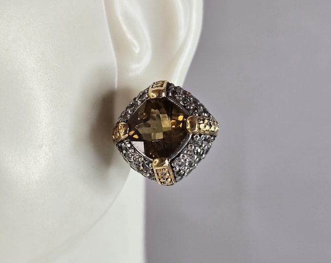 Womens Vintage Estate Sterling Silver Smoky Quartz Earrings 10.5g E4451