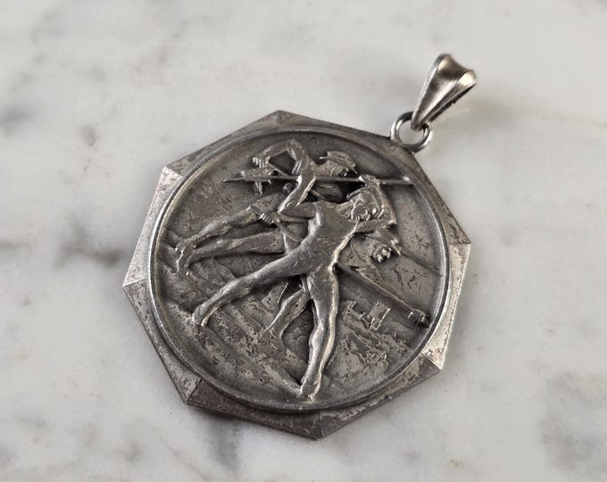 Rare Sterling Silver 1956 Swiss German Huguenin Rifle Medal Pendant 14.7g E4753