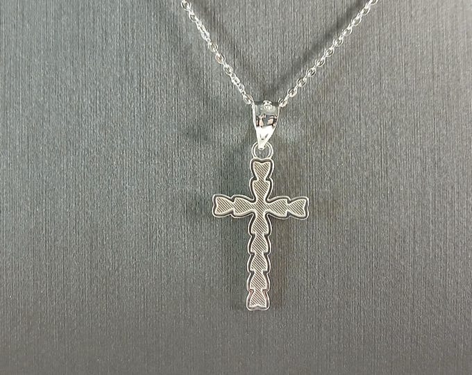 Womens Sterling Silver Religious Cross Pendant Necklace 2.3g E6589