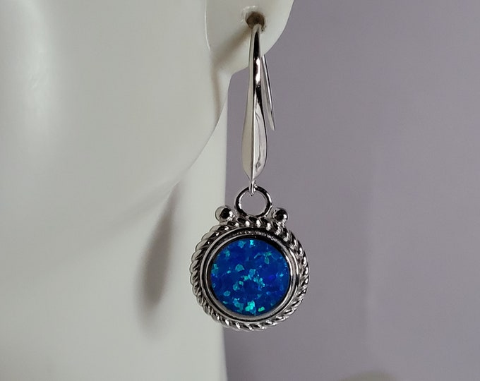 Womens Sterling Silver Modernist Blue Opal Earrings 7.4g E3709
