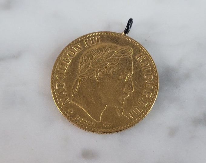Rare 1865 French France 10 Francs Gold Coin Pendant 3.2g E6579