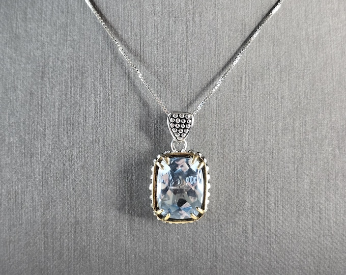 Womens Vintage Estate Sterling Silver Topaz Pendant Necklace 12.5g E6633