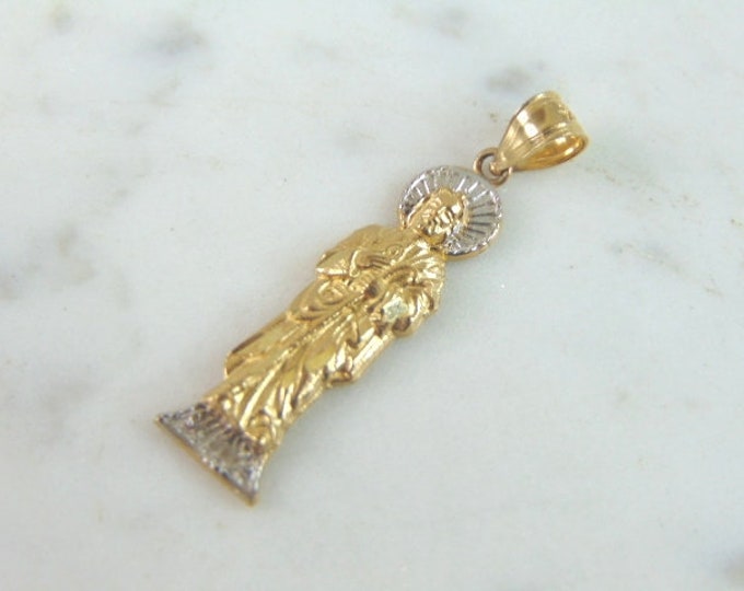 Vintage Estate 14K Yellow & White Gold St. Jude Religious Pendant 2.4g #E2298
