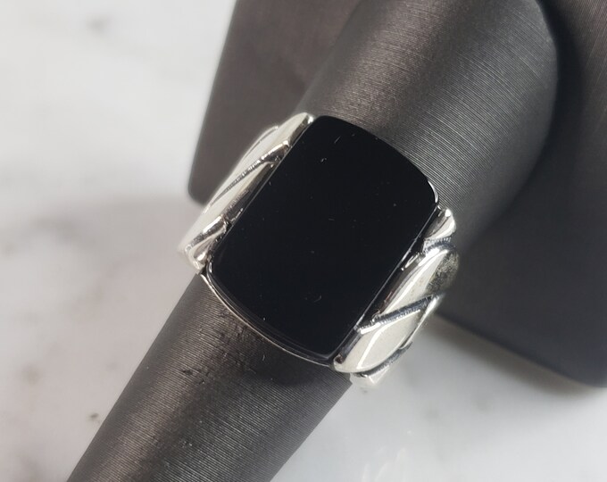 Mens Estate Sterling Silver Modernist Onyx Ring 11.8g E6438