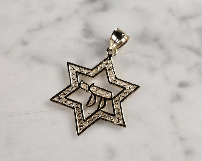 14k Yellow Gold Jewish Judaica Star of David Chai Pendant, 1.4g E4803