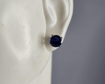 Womens Vintage Estate Sterling Silver Sapphire Colored Stud Earrings 1.3g E5886