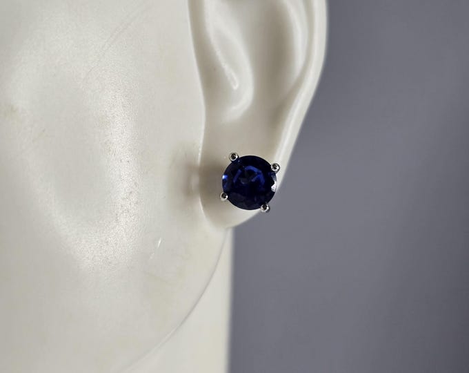 Womens Vintage Estate Sterling Silver Sapphire Colored Stud Earrings 1.3g E5886