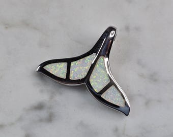 Womens Sterling Silver Opal Modernist Whale Tail Pendant 6.1g E3824