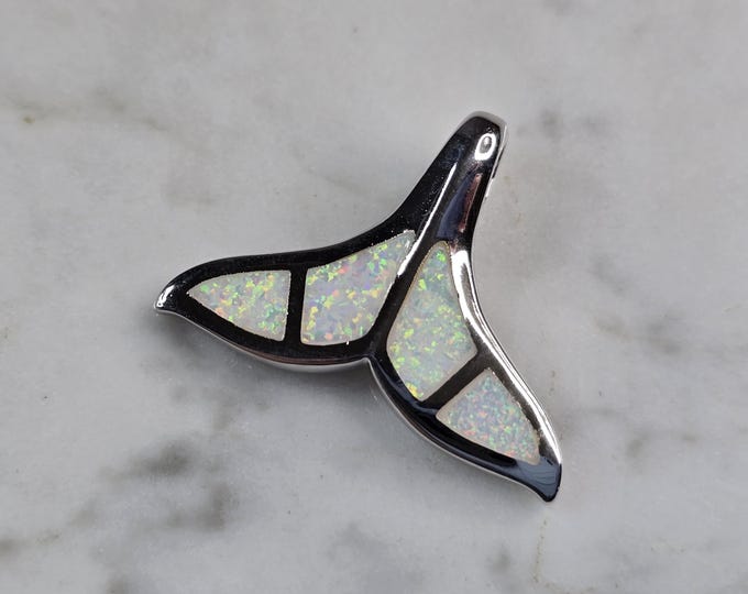 Womens Sterling Silver Opal Modernist Whale Tail Pendant 6.1g E3824