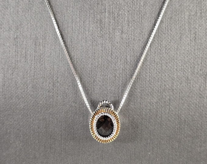 Womens Vintage Estate Sterling Silver Smoky Quartz Pendant Necklace 4.7g E7853