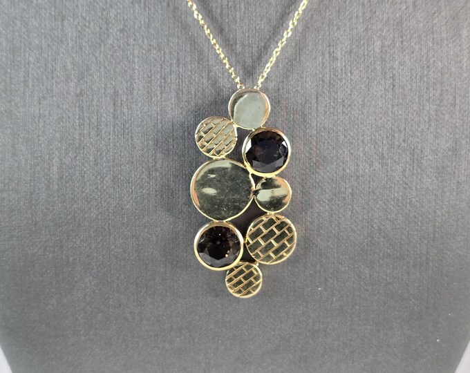 Womens Sterling Silver Modernist Gold Tone Pendant Necklace 12.6g E1830