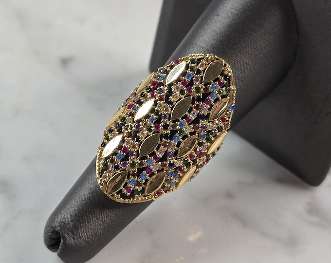 Womens 14k Yellow Gold Modernist Multi Stone Ring 6.4g E4937