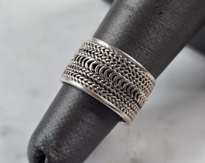 Womens Vintage Estate Sterling Silver Cigar Band Ring 5.0g E6813