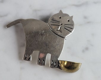 Womens Vintage Estate Sterling Silver Modernist Cat Brooch 13.0g E6106