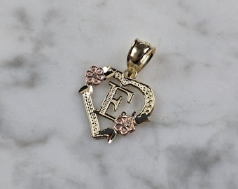 Damen 10K Gelb- und Roségold-Anfangsbuchstabe "E " - Herzanhänger 0,9g E3175