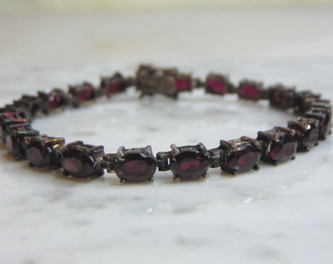 Womens Vintage Estate Sterling Silver Rhodolite Bracelet 18g E5204