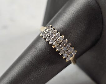 Anel feminino vintage em ouro amarelo 14K com cluster de diamantes, 3,3g E3984