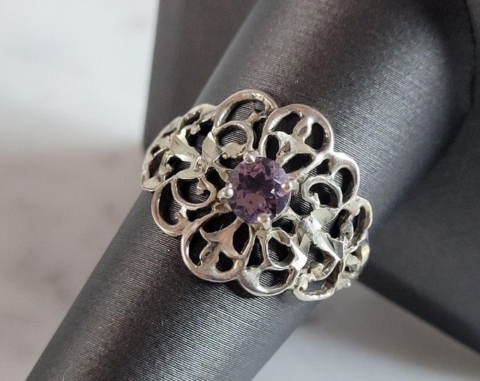 Womens Vintage Estate Sterling Silver Amethyst Ring 2.6g E5856