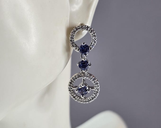 Womens Vintage Estate Sterling Silver CZ Dangle Earrings 7.2g E1826