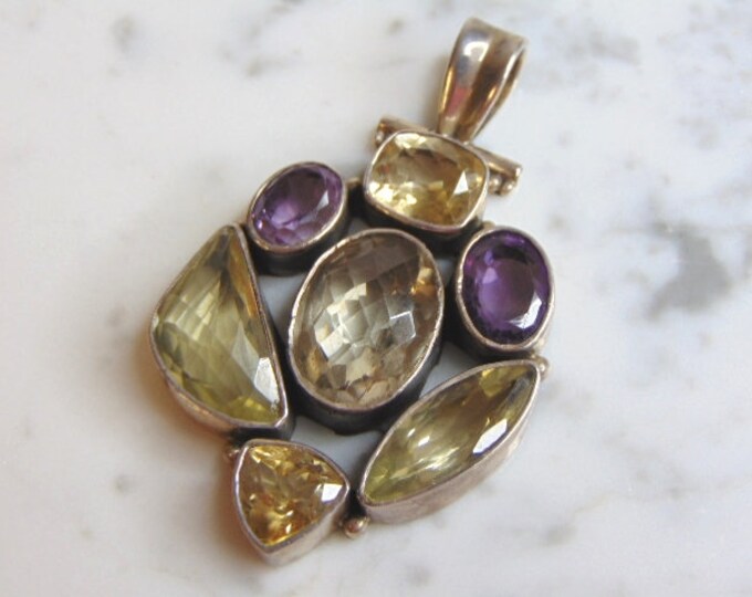 Womens Vintage Estate Sterling Silver Multi Stone Pendant 37.1g E5139