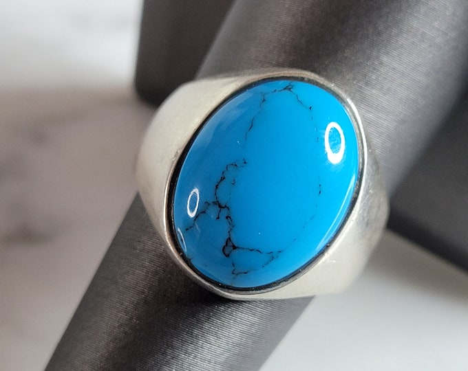 Mens Vintage Estate Sterling Silver Turquoise Modernist Ring 14.5g E2791