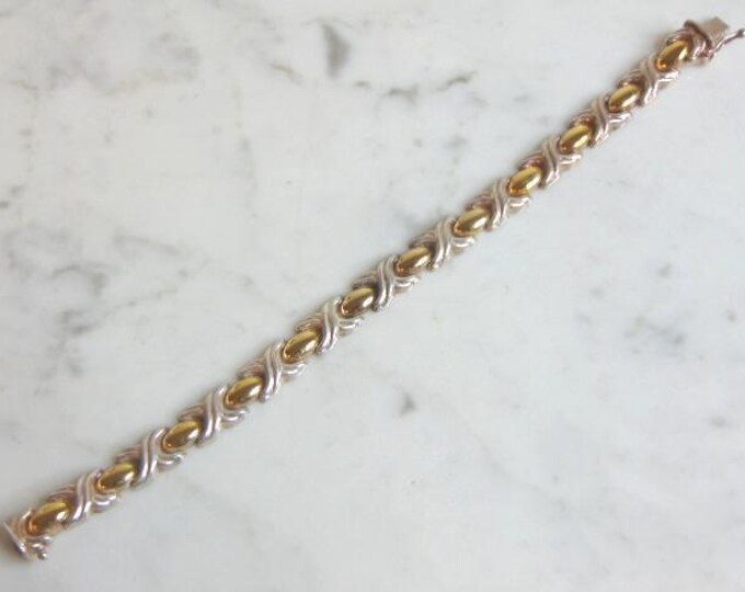 Womens Vintage Estate Sterling Silver Gold Tone Modernist Bracelet 14.0g E5719
