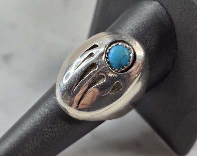Mens Vintage Estate Sterling Silver Navajo Bear Paw Turquoise Ring 17.8g E5550