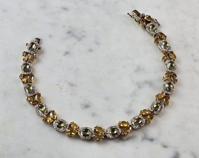 Womens Sterling Silver Gold Tone Citrine Peridot Bracelet 16.2g E6675