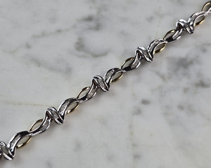 Womens Vintage Estate 10K Yellow & White Gold Diamond Tennis Bracelet 8.2g E6747