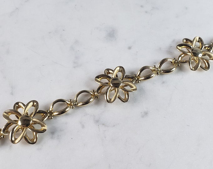 Womens Vintage Estate 14K Yellow Gold Flower Italian Bracelet 9.9g E3282