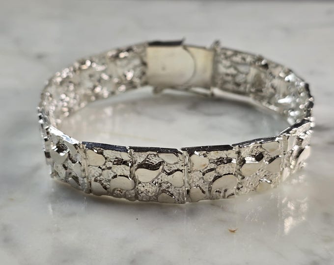 Mens Sterling Silver Nugget Bracelet 28.7g E1908