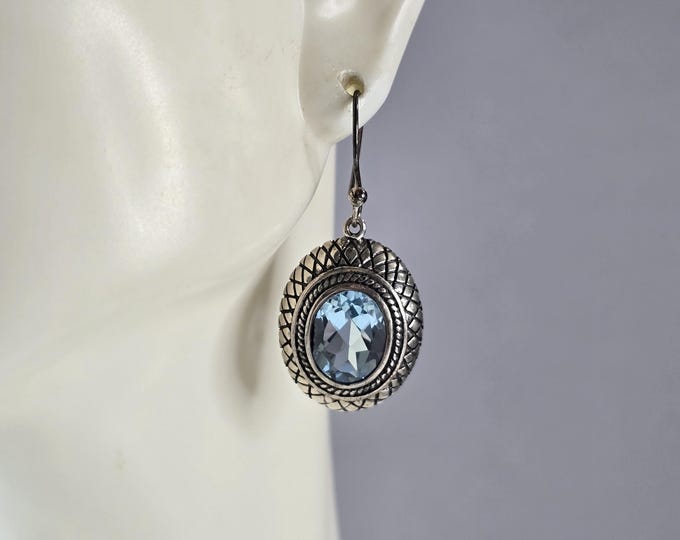 Womens Vintage Estate Sterling Silver Modernist Topaz Earrings 6.9g E1644