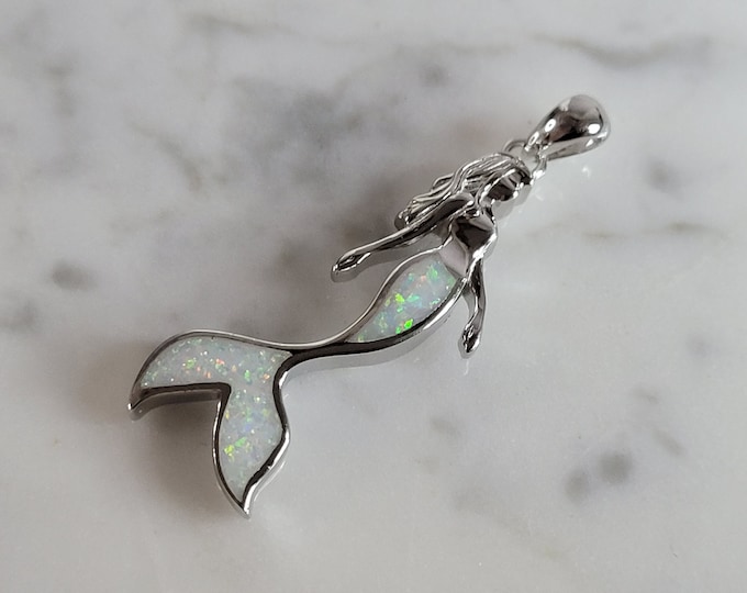 Womens Sterling Silver Modernist Opal Mermaid Pendant 4.3g E2430