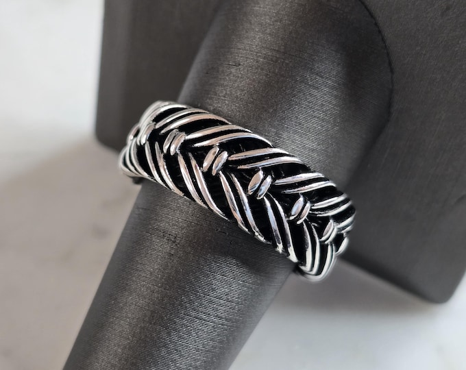 Mens Estate Sterling Silver Braided Band Ring 10.8g E4490
