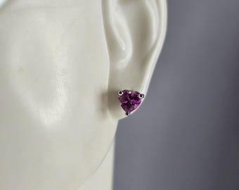 Womens Estate Sterling Silver Pink Sapphire Heart Stud Earrings 1.3g E5889