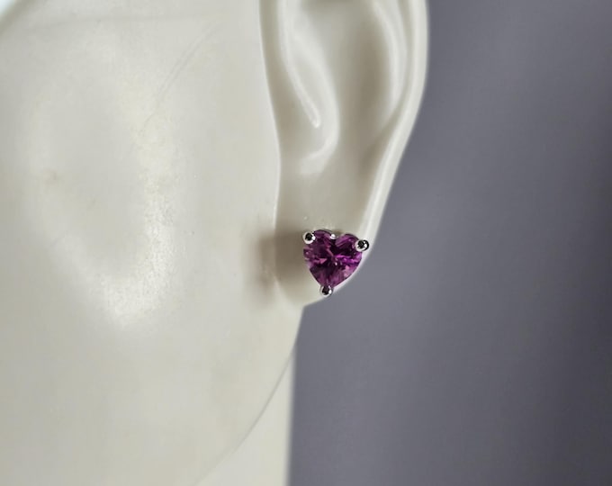 Womens Estate Sterling Silver Pink Sapphire Heart Stud Earrings 1.3g E5889