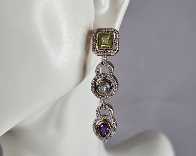 Womens Vintage Estate Sterling Silver Multi Stone Dangle Earrings 9.6g #E2241