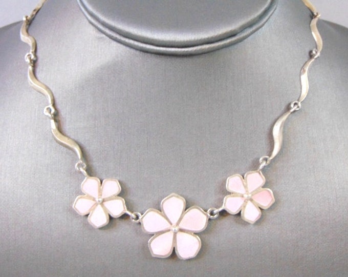 Womens Vintage Estate Sterling Silver Flower Necklace 27.2g E2703