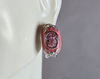 Womens Vintage Estate Sterling Silver Pink Enamel Earrings 11.4g E7795