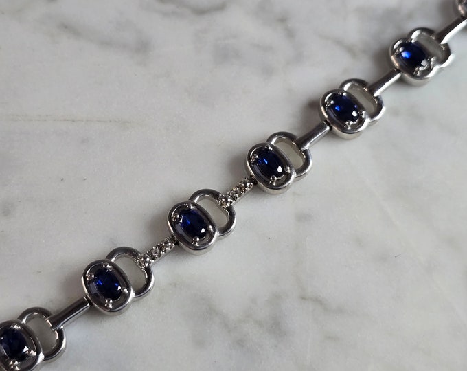 Womens Vintage Estate Sterling Silver Modernist Sapphire Bracelet 15.3g #E7775
