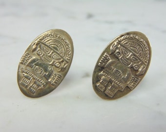 Mens Vintage Estate Sterling Silver Inca Cufflinks 11.8g E911