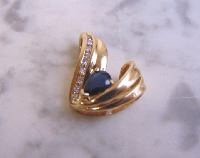 Womens Vintage Estate 14k Gold Diamond Sapphire Pendant 3.3g E916
