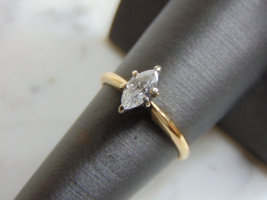 Womens Vintage Estate 14K Yellow Gold Marquise Diamond Engagement Ring ...
